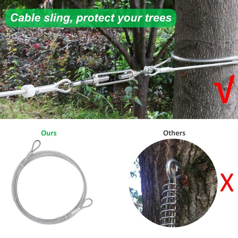 XiaZ 100ft Dog Tie Out Cable with 8 Ft Nylon Bungee Runner, Protects Trees for Outdoor Use - Image 2